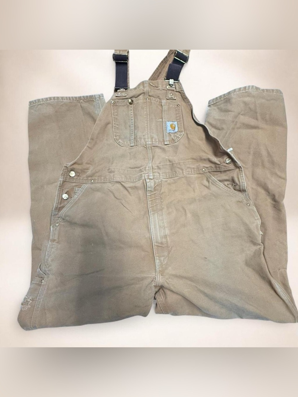 Carhartt Tan Duck Canvas Bib Overalls with Chest Pocket